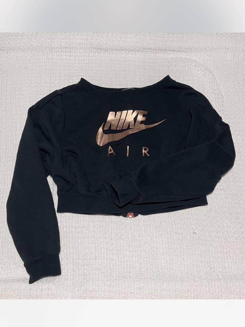 Nike Black Sweatshirt with Metallic Copper Swoosh. Zipper back
